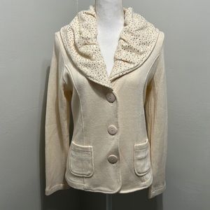 Cupid Sequin Neck Cardigan Ivory and Gold Excellent Condition Size Large
